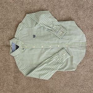 Chaps, easy care, navy/lime checked button down shirt, like new! Boys M (10/12).